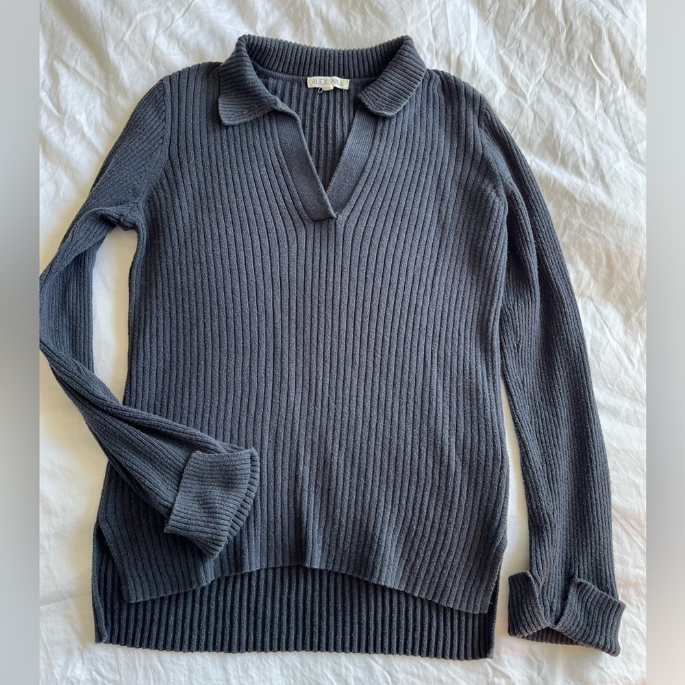 Alex Mill Navy Cotton Polo Knit Top